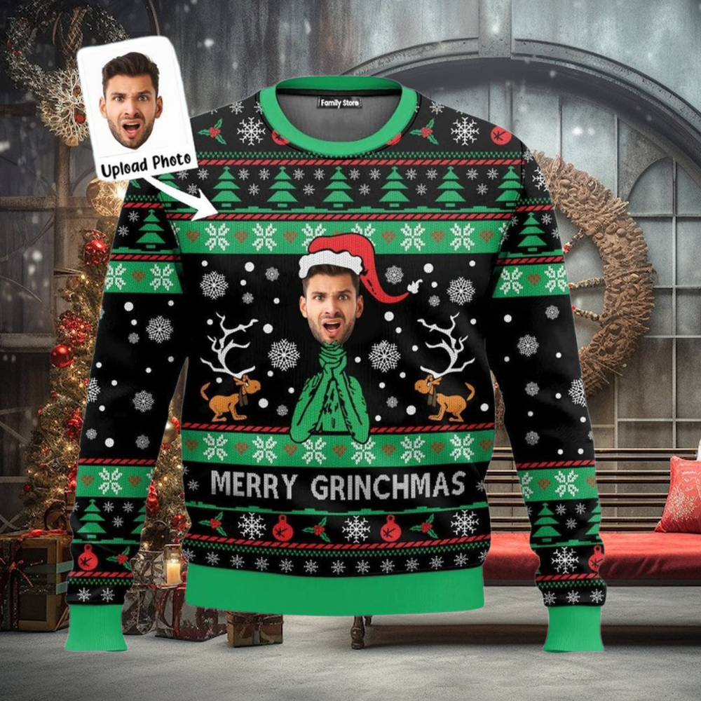 Custom Photo Merry Grinchmas Ugly Christmas Sweater, Funny Xmas Sweatshirt, Vintage Xmas Movie Crewneck Sweater, Holiday Gift Ideas Custom Photo Merry Grinchmas Ugly Christmas Sweater, Funny Xmas Sweatshirt, Vintage Xmas Movie Crewneck Sweater, Holiday Gift Ideas