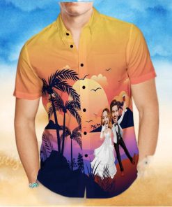 Custom Photo Trendy Aloha Hawaiian Shirt Personalized Sunset And Coconut Grove Wedding Trendy Aloha Hawaiian Shirt Group Wedding Uniforms