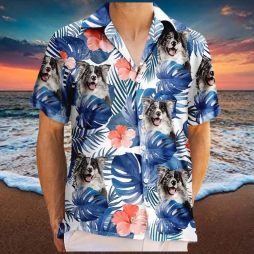Custom Photo Tropical Leaves Funny Family Pet Face   Personalized Hawaiian Shirt