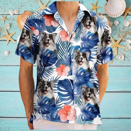 Custom Photo Tropical Leaves Funny Family Pet Face   Personalized Hawaiian Shirt