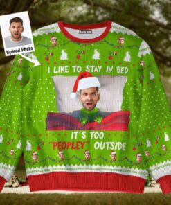 Custom Photo Ugly Christmas Sweater, It’s Too Peopley Outside Shirt, Funny Xmas Sweatshirt, Vintage Movie Crewneck, Gift for Holiday