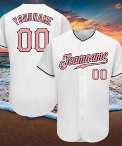 Custom White Medium Pink Black Authentic Baseball Jersey