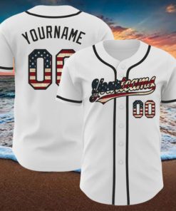 Custom White Vintage USA Flag Black Authentic Baseball Jersey