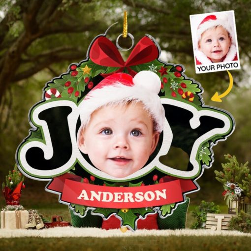 Custom photo peace love and a bundle of joy family personalized custom Ornament