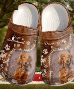 Customized Name Love Dachshund Fur Print Dog Crocs for Fans