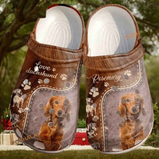 Customized Name Love Dachshund Fur Print Dog Crocs for Fans