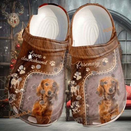 Customized Name Love Dachshund Fur Print Dog Crocs for Fans