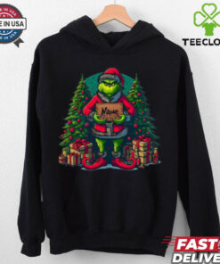 Customized Name for Christmas Grinch Shirt featuring a fun and personalized design with the Grinch, allowing you to add your name for a unique holiday-themed shirt.
