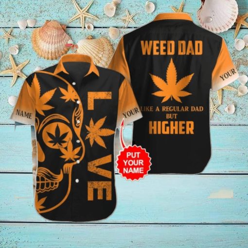 Customized Weed Dad Orange Leaf Skull Black Hawaiian Shirt Style Gift