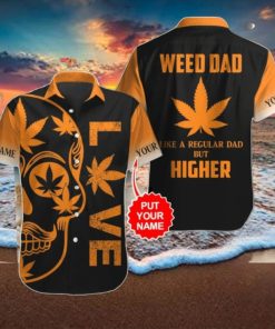 Customized Weed Dad Orange Leaf Skull Black Hawaiian Shirt Style Gift