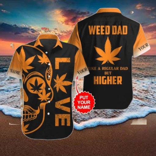 Customized Weed Dad Orange Leaf Skull Black Hawaiian Shirt Style Gift