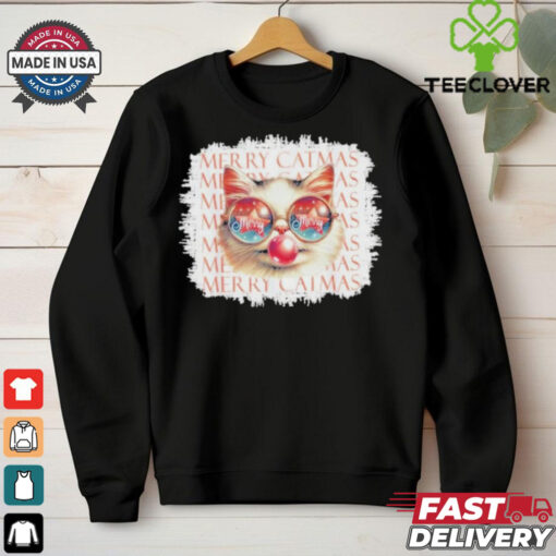 Cute Black Cat Meowy Christmas Light Xmas Holiday 2024 Shirt