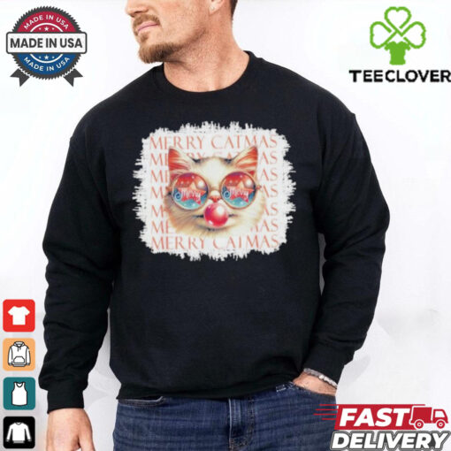 Cute Black Cat Meowy Christmas Light Xmas Holiday 2024 Shirt