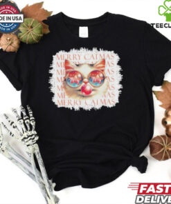 Cute Black Cat Meowy Christmas Light Xmas Holiday 2024 Shirt