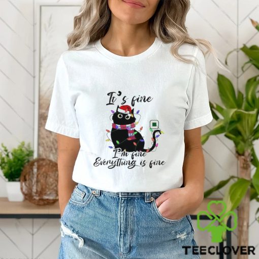 Cute Black Cat Wearing Santa Hat With Christmas Light It’s Fine I’m Fine Everything’s Fine Merry Christmas 2023 T hoodie, sweater, longsleeve, shirt v-neck, t-shirt