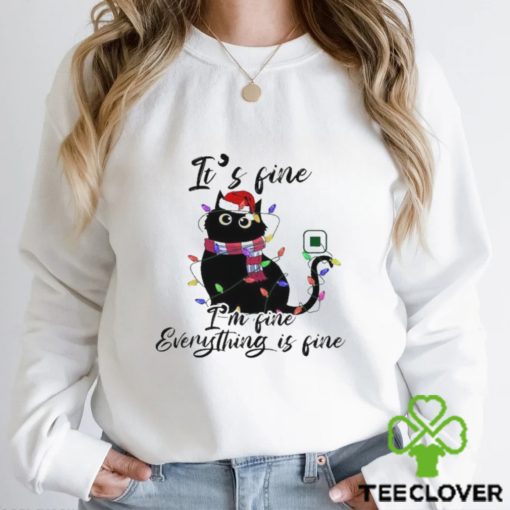 Cute Black Cat Wearing Santa Hat With Christmas Light It’s Fine I’m Fine Everything’s Fine Merry Christmas 2023 T hoodie, sweater, longsleeve, shirt v-neck, t-shirt