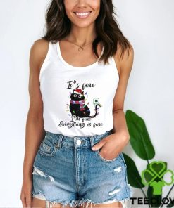 Cute Black Cat Wearing Santa Hat With Christmas Light It’s Fine I’m Fine Everything’s Fine Merry Christmas 2023 T hoodie, sweater, longsleeve, shirt v-neck, t-shirt