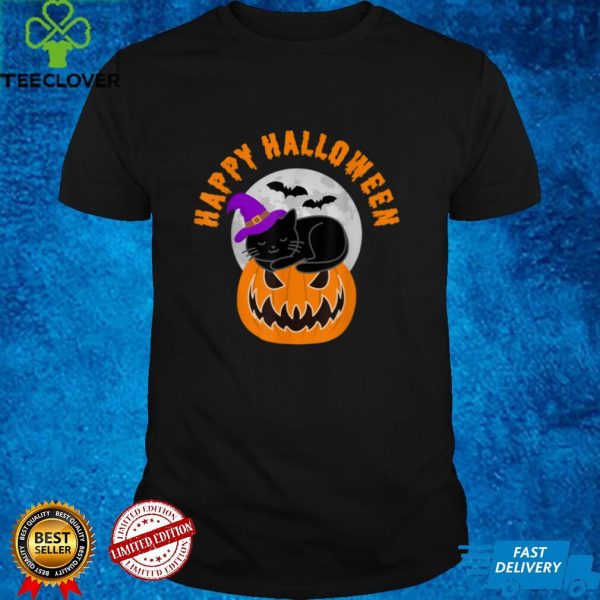 Cute Black Cat Witch Scary Pumpkin Happy Halloween T Shirt