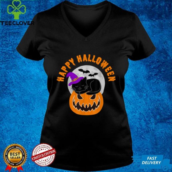 Cute Black Cat Witch Scary Pumpkin Happy Halloween T Shirt