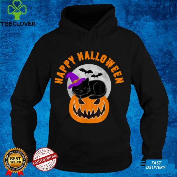 Cute Black Cat Witch Scary Pumpkin Happy Halloween T Shirt