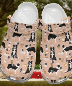 Cute Border Collie with Coffee Patterned Dog Crocs for Fans