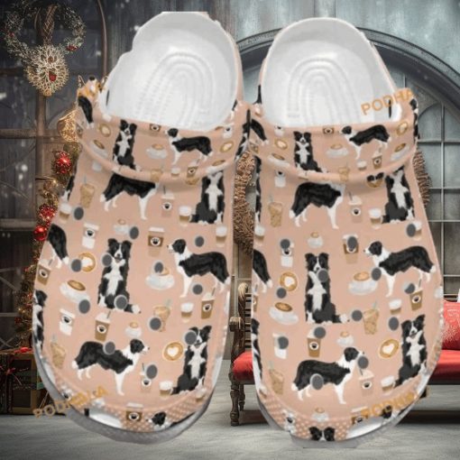 Cute Border Collie with Coffee Patterned Dog Crocs for Fans