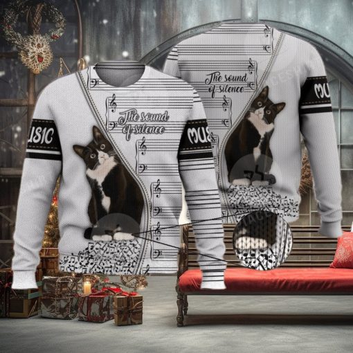Cute Cat The Sound Of Silence 3D Full Print Ugly Sweater Christmas Gift Sweater