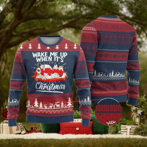 Cute Cat Wake Me Up When It’s Christmas Chillin’ Ugly Christmas Sweater