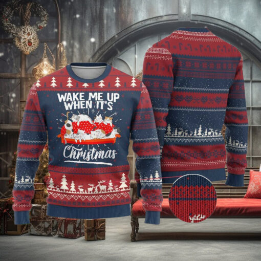 Cute Cat Wake Me Up When It’s Christmas Chillin’ Ugly Christmas Sweater