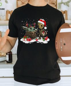 Cute Christmas Collection Baby Yoda And Groot Santa Christmas Light Shirt