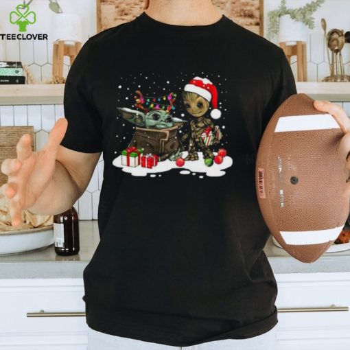 Cute Christmas Collection Baby Yoda And Groot Santa Christmas Light Shirt