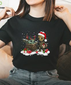 Cute Christmas Collection Baby Yoda And Groot Santa Christmas Light Shirt