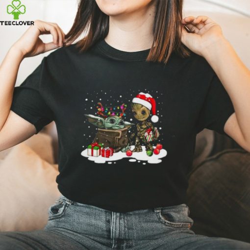 Cute Christmas Collection Baby Yoda And Groot Santa Christmas Light Shirt