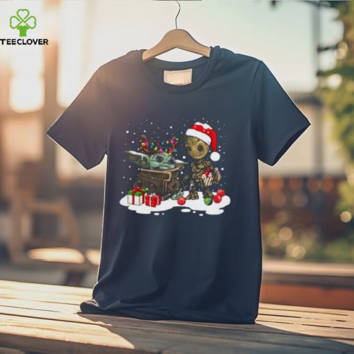 Cute Christmas Collection Baby Yoda And Groot Santa Christmas Light Shirt