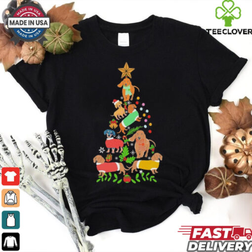 Cute Christmas Dachshund Tree Clothes Dog Lover Holiday Shirt