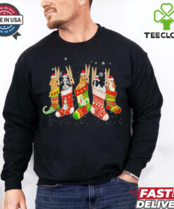 Cute Cocker Spaniel Dog In Christmas Sock Santa Hat Shirt