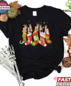 Cute Cocker Spaniel Dog In Christmas Sock Santa Hat Shirt