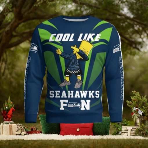 Cute Cool Like Seattle Seahawks Fan Bart Simpson Dab Ugly Christmas Sweater
