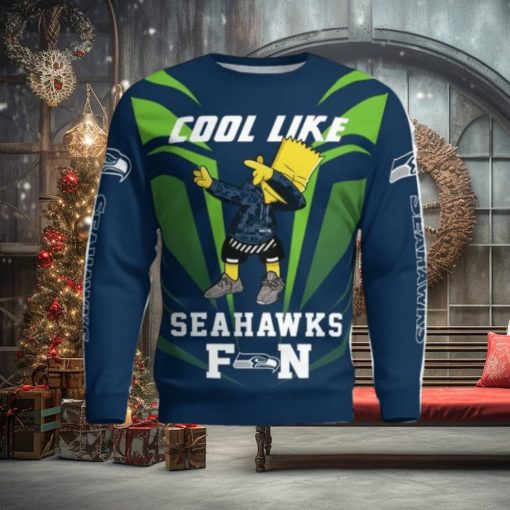 Cute Cool Like Seattle Seahawks Fan Bart Simpson Dab Ugly Christmas Sweater