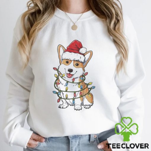 Cute Corgi Christmas Lights Santa Hat Shirt