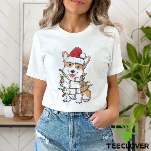 Cute Corgi Christmas Lights Santa Hat Shirt