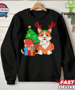 Cute Corgi Dog Santa Reindeer Christmas Shirt
