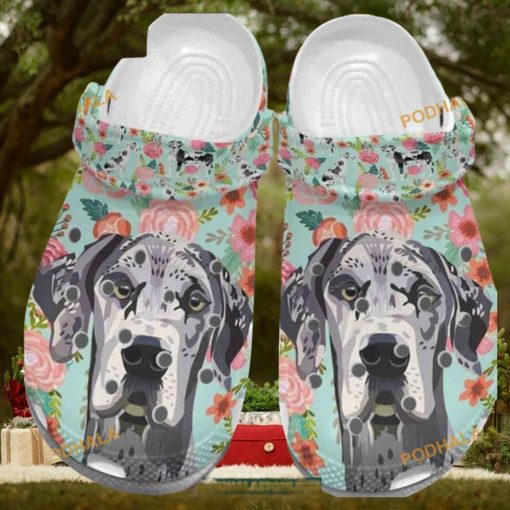 Cute Great Dane Dog Floral Pattern Dog Crocs for Dog Lovers