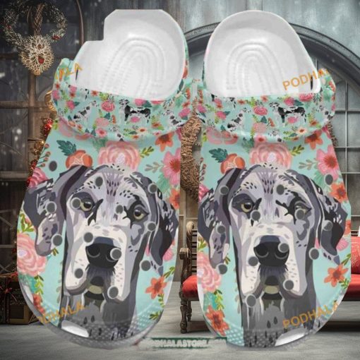 Cute Great Dane Dog Floral Pattern Dog Crocs for Dog Lovers