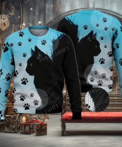 Cute Green Eyed Black Cat 3D Full Print Ugly Sweater Christmas Gift Sweater