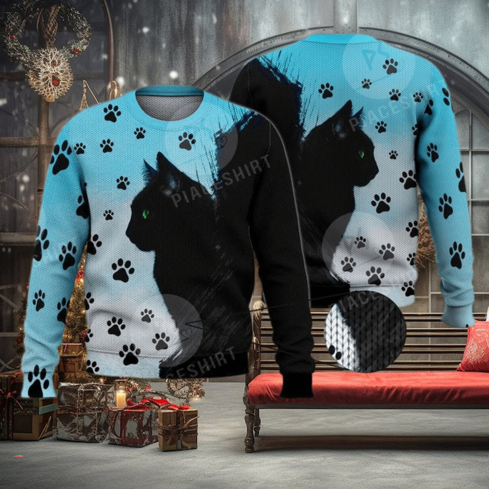 Cute Green Eyed Black Cat 3D Full Print Ugly Sweater Christmas Gift Sweater Cute Green Eyed Black Cat 3D Full Print Ugly Sweater Christmas Gift Sweater