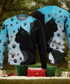 Cute Green Eyed Black Cat 3D Full Print Ugly Sweater Christmas Gift Sweater