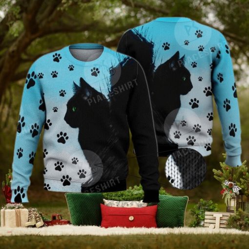 Cute Green Eyed Black Cat 3D Full Print Ugly Sweater Christmas Gift Sweater