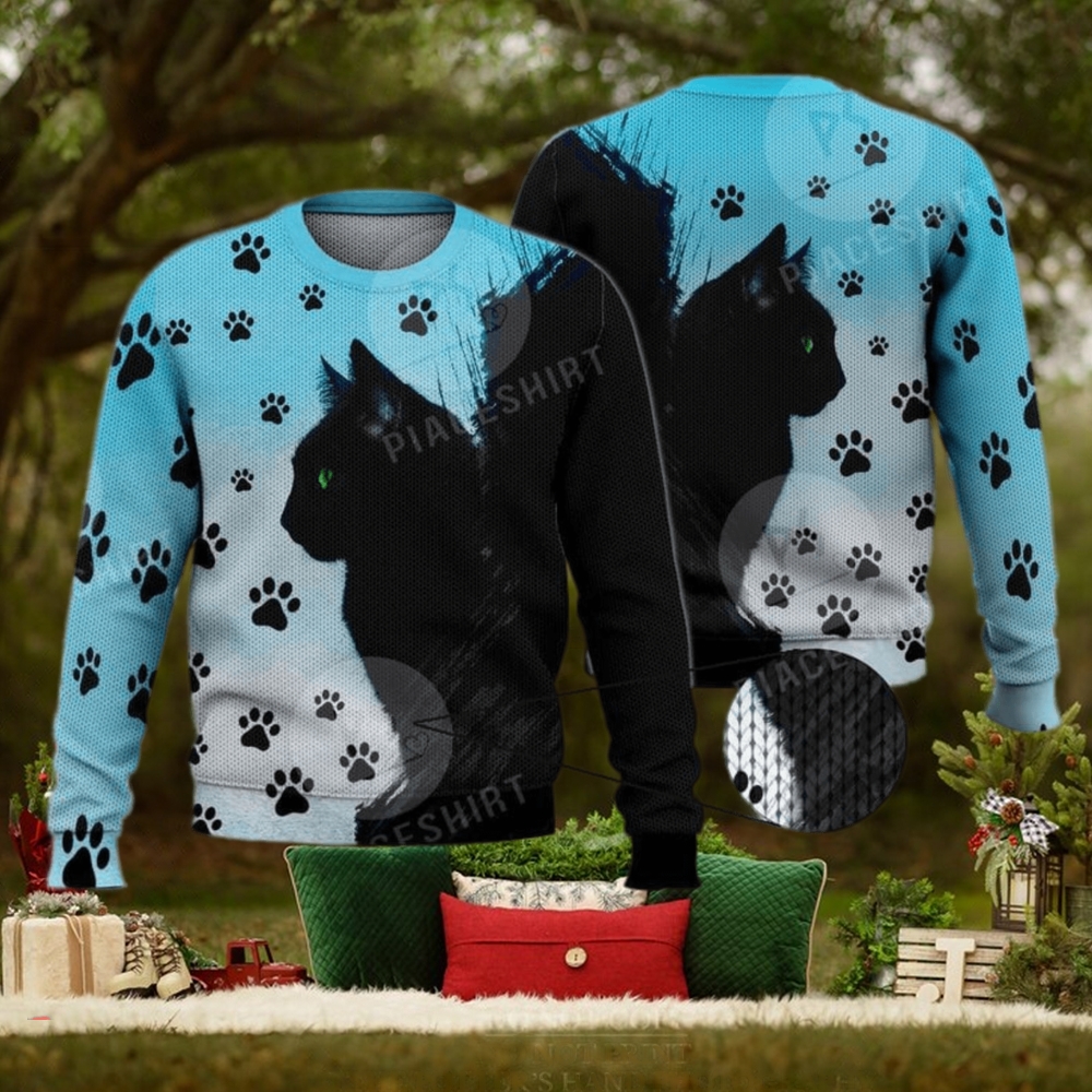 Cute Green Eyed Black Cat 3D Full Print Ugly Sweater Christmas Gift Sweater Cute Green Eyed Black Cat 3D Full Print Ugly Sweater Christmas Gift Sweater