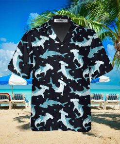 Cute Hammerhead Shark And Blue Dot Pattern Shark Shirts For Men Shark Tropical Hawaiian Shirt